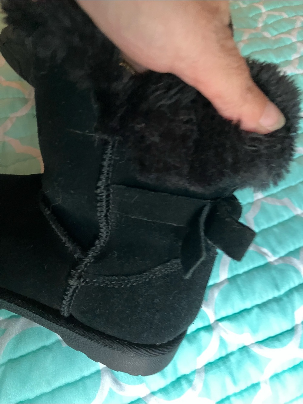 Girls Black Suede Fur-Trim Ankle Boot